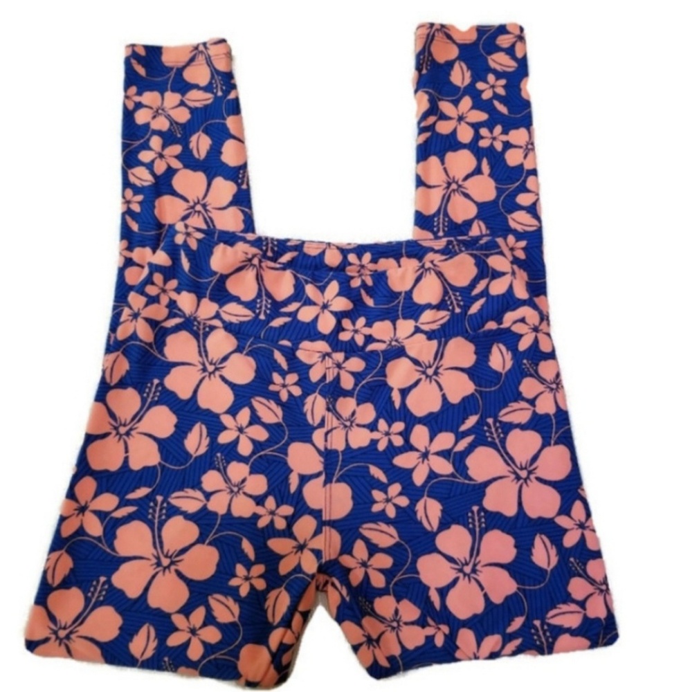 LuLaRoe Navy and Peach Floral High-Rise Leggings